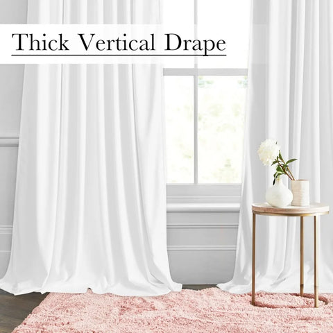 Bleach White Velvet Curtains 120 inches Long, Extra Long Back Tab High Ceiling Light Dimming Drapes, W52 x L120, 2 Panels