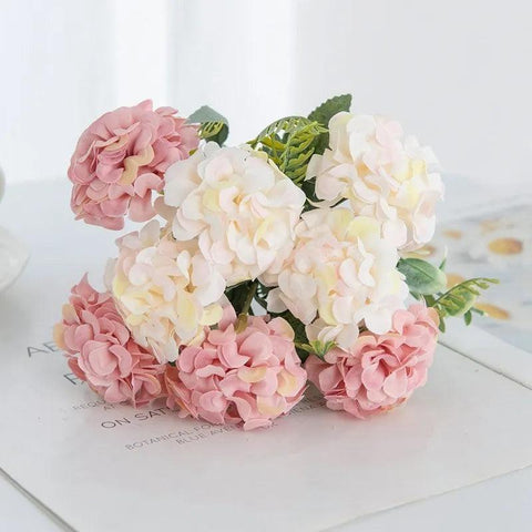 8 heads 5 forks Artificial flowers Hydrangea For Wedding bridal bouquet Decoration Home Floral Arrangement Christmas Accessories