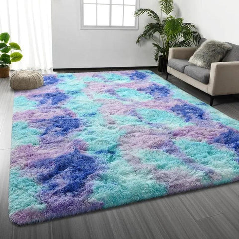 Large Shag Area Rugs, Tie-Dyed Plush Fuzzy Rugs for Living Room, Ultra Soft Fluffy Furry Rugs for Bedroom