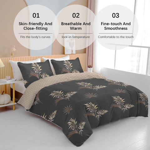 3pc Yellow and Brown Leaves Design Bedding Set Quilt Cover with Zipper Closure 1 Duvet Cover and 2 Pillowcases