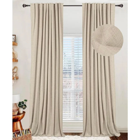 100% Blackout Shield Linen Blackout Curtains for Bedroom 96 Inches Long,Back Tab/Rod Pocket Living Room Drapes,