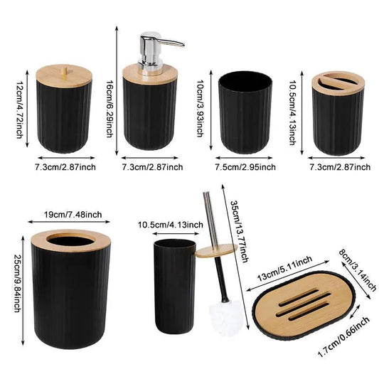 7 Pcs Bathroom Accessories Set, Bamboo Bath Ensemble