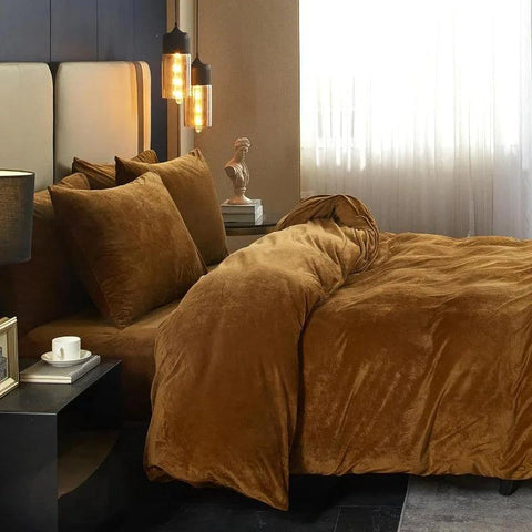 Velvet Burnt Orange Duvet Cover Queen Size, Soft Flannel Duvet Cover with Zipper Solid Breathable Silky Velour Comforter