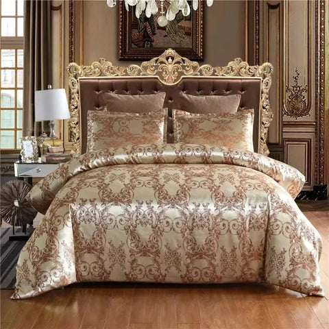 High-end European  Satin Jacquard Duvet Cover Set  King and Queen Size Beds - Elegant Wedding Bedding Set with Single a