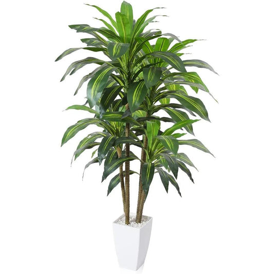 Artificial Plants, 4FT Dracaena Tree Faux Plants with White Taper Planter, Tall Fake Plant for Indoor, Fake Tree for Home Decor