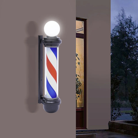 32" Barber Pole LED Light Red White Blue Rotating Stripes Hair Salon Shop Sign Rainproof for Outdoor