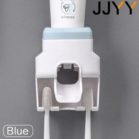 JJYY Lazy Wall Mount Automatic Toothpaste Dispenser Bathroom Accessories Waterproof Toothpaste Squeezer Toothbrush Holder