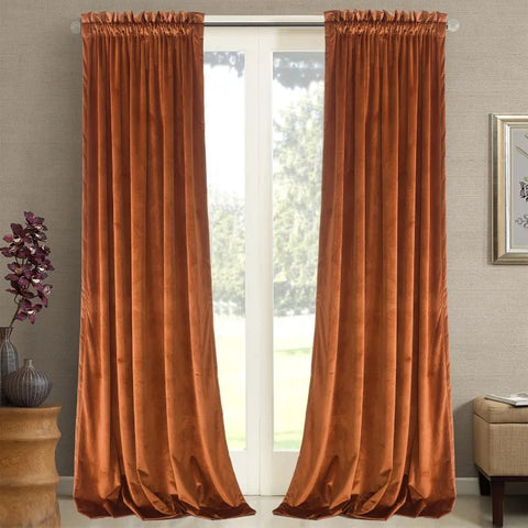 Velvet Curtains 2 Panels Set, Block Light Thermal Insulated Velour Rod Pocket Drapes for Bedroom and Living Room