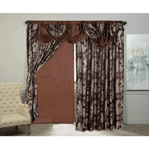 Jacquard Luxury Window 1 Panel Set Curtain with Attached Valance and Backing Bedroom