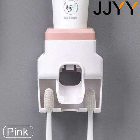 JJYY Lazy Wall Mount Automatic Toothpaste Dispenser Bathroom Accessories Waterproof Toothpaste Squeezer Toothbrush Holder