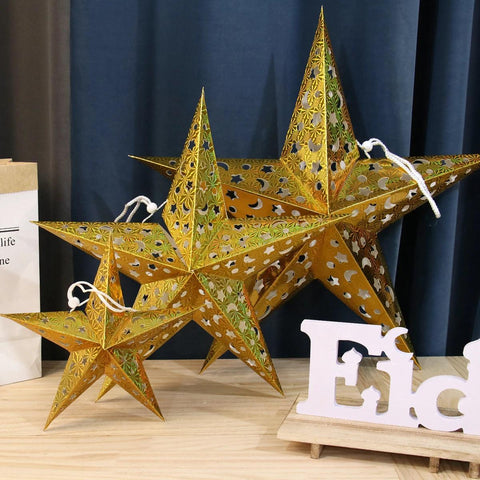 30-75cm Christmas Hollow Star Hanging Pendant Window Grille Christmas Decoration for Home 2024 Paper Lampshade Wedding Xmas Gift