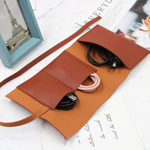 PU Leather Electronic Organizer Pouch Bag Waterproof PU Leather Tech Accessories Storage Portable Travel Cord Cable Organizer