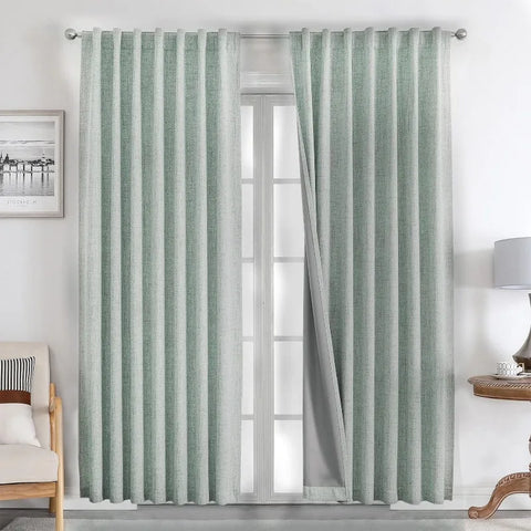 Blackout Linen Curtains Long 100% Blackout Drapes 95 inch Length 2 Panels Set