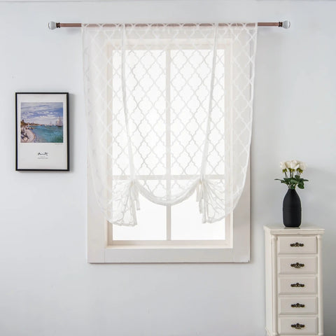 White Kitchen Curtain Cafe Tiers Linen Textured Semi Sheer Boho Farmhouse Short Curtains for Small Bathroom Basement Window