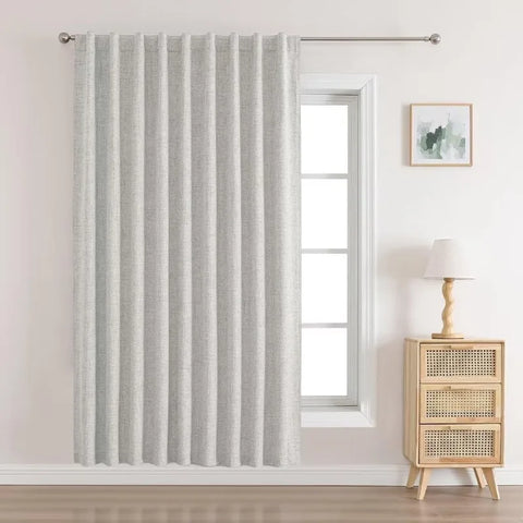 Blackout Linen Curtains Long 100% Blackout Drapes 95 inch Length 2 Panels Set