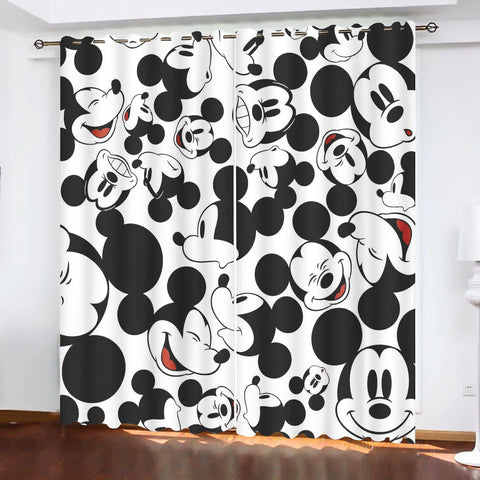 Mickey Printed Curtains For Living Room Living Room Bedroom Blackout Curtains 100% Polyester Dustproof Perforated Cartoon Cute