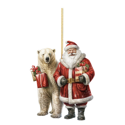 Happy New Year Cute Polar Bear Christmas Scene Decoration Circular Christmas Ornaments For Tree