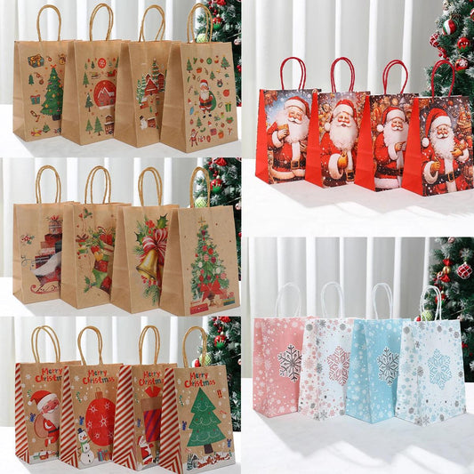 Christmas Santa Claus Snowflake Kraft Paper Handbag Marry Christmas Party Decor For Home 2024 Navidad Natal Noel New Year 2025