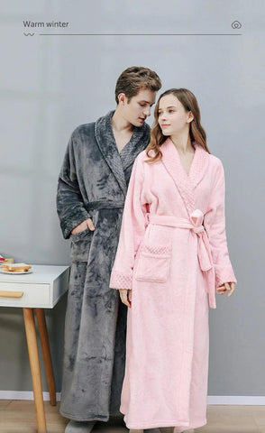 Female Autumn and Winter Warm Long Coral Velvet Thick Couple Bath Bathrobes Men Women Pajamas Shower Robe Bath Towels For Adults