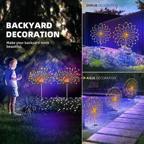 Solar Firework Lights Outdoor IP65 Waterproof Solar 8 Lighting Modes Fairy String Light Christmas Lighting Garden Decoration