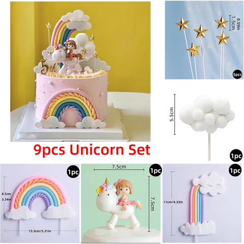 Unicorn Theme Cake Topper Happy Birthday Rainbow Stars Girl Birthday Baby Shower Party  Cake Decoration for Girl's 16th Birthday