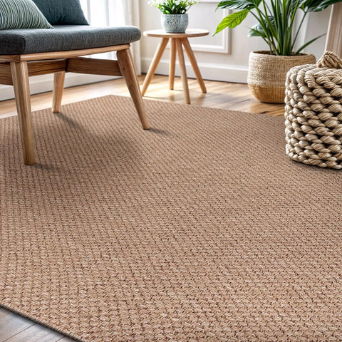 Easy Jute Rug Indoor Outdoor Natural Color Farmhouse Area Rugs for Living Room Patio and Kitchen Rug Solid Boho Woven Design