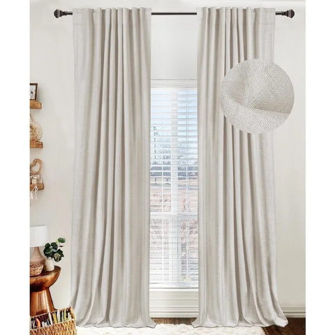 100% Blackout Shield Linen Blackout Curtains for Bedroom 96 Inches Long,Back Tab/Rod Pocket Living Room Drapes,