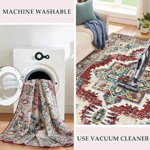 Orhopui Machine Washable Rug,Vintage Design Washable Area Rugs with Non Slip Rugs for Living Room Bedroom