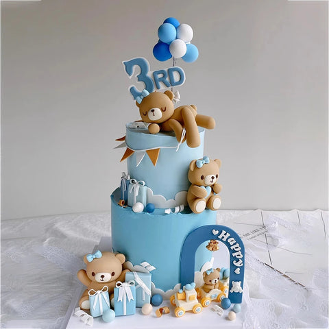 New 3D Bear Cake Topper Baby Shower Bear Decoration Boy Girl Happy 1st Birthday Party Cake Decor Gender Reveals Party Supplies