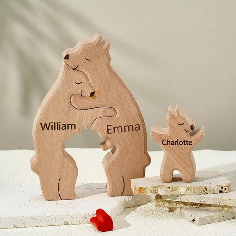 Wooden Bear Family Puzzle first birthday decoration Personalized  Sculpture Decor Christmas Birthday For Mom House Warming Gifts