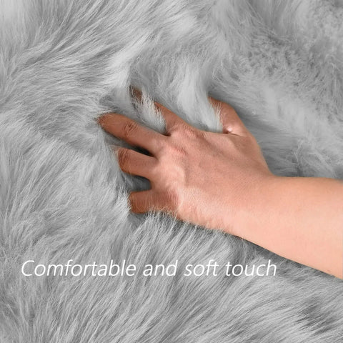 Latepis Area S 10x14 Living Room Rug Washable Grey Faux Sheepskin Fur Rug Fluffy Rug For