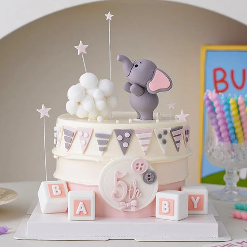 Baby Elephant Cake Topper for Baby Shower Elephant Cake Decoration Kids 2nd 1st Birthday Party Decoration Boy Girl Gender Reveal