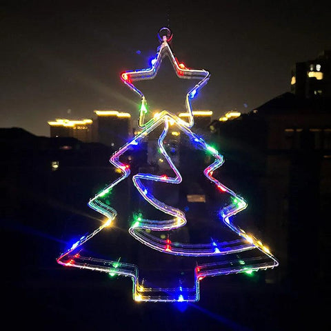 Xmas Tree Iron Frame LED Light String Window Hanging Ornament 2024 Christmas Decoration For Home 2025 New Year Party Gift Supply