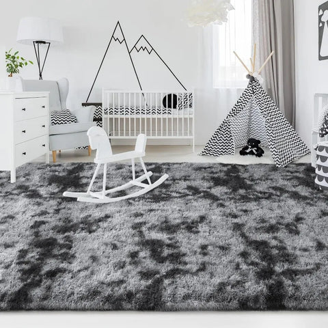 Feet Large Area Rugs, Tie-Dyed Light Grey Shaggy Rug Fluffy Throw Carpets, Ultra Soft Plush Modern Indoor Fuzzy Rugs