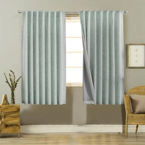 Blackout Linen Curtains Long 100% Blackout Drapes 95 inch Length 2 Panels Set