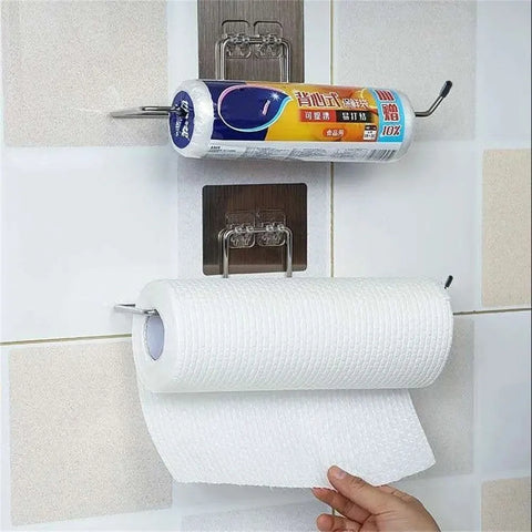 2PCS Kitchen Paper Towel Holder Adhesive Toilet Paper Rack Towel Hanger Tissue Dispenser Roll Napkin Cabinet Storage Accessories