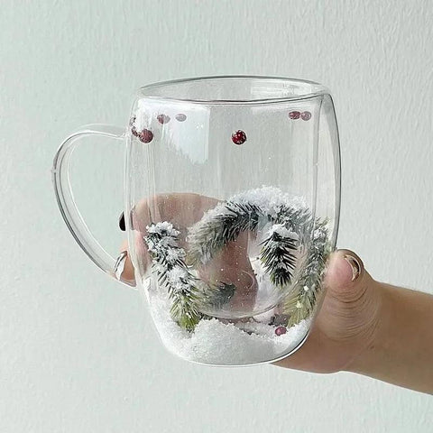 200/350ML Double Wall Glass Cup Creative Christmas Gift Theme Snow Scene Coffee Mug Heat Resistant for Hot Cold Beverages Cup