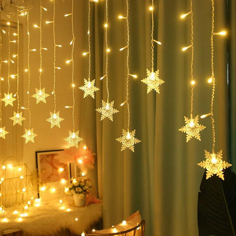 3.2M Christmas Snowflakes LED String Lights Flashing Fairy Curtain Lights Waterproof For Holiday Party Wedding Xmas Decoration