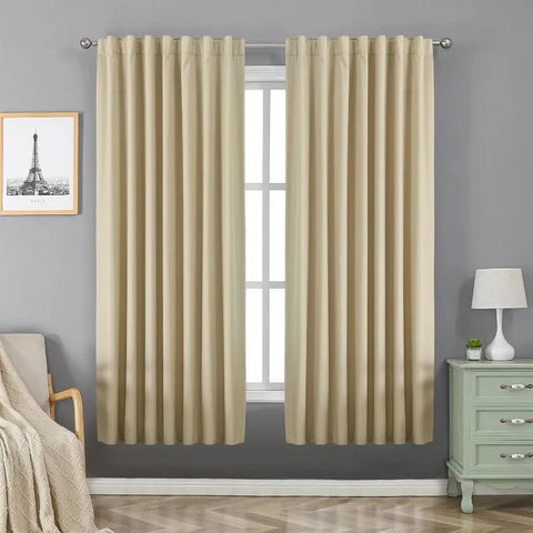 Blackout Linen Curtains Long 100% Blackout Drapes 95 inch Length 2 Panels Set