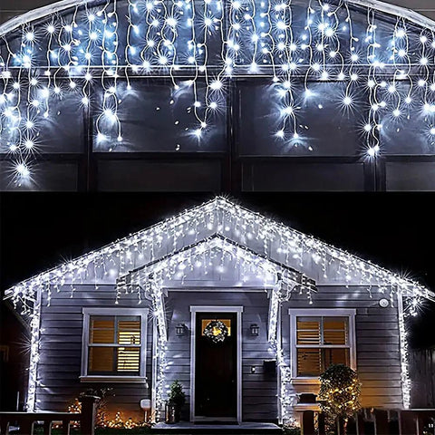 NEW 2024 Christmas Decorations Lights Solar Icicle Curtain Lights 8 Modes Outdoor Waterproof Garden Party New Year Decoration