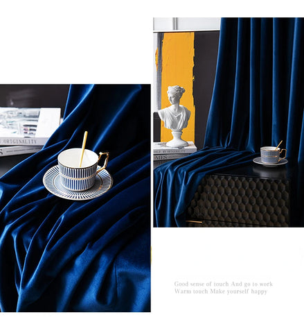 Fashion Royal Blue Velvet Curtains for Living Room Luxury Blackout Bedroom European Window Kitchen Elegant Solid Color Tulle