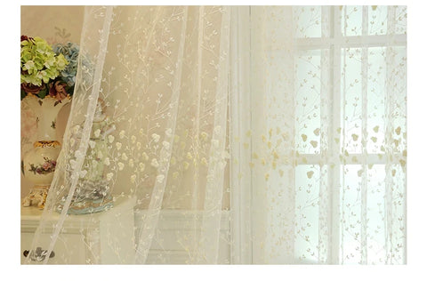 French Beige Lace Flower Embroidery Sheer Tulle Curtains for Living Room Bedroom Kitchen Window Drapes Voile Cheap Yarn Cortinas