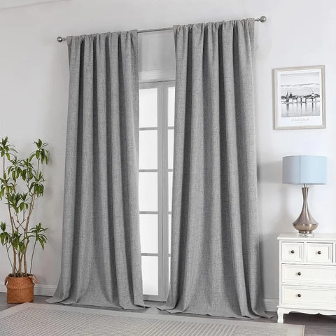 Blackout Linen Curtains Long 100% Blackout Drapes 95 inch Length 2 Panels Set