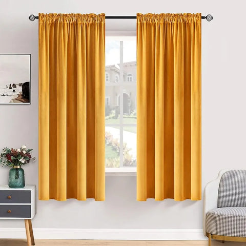 Curtains Thermal Insulated Blackout Curtain Drapes for Bedroom Living Room Darkening  Long Curtains Panels Rod Pocket Set of 2