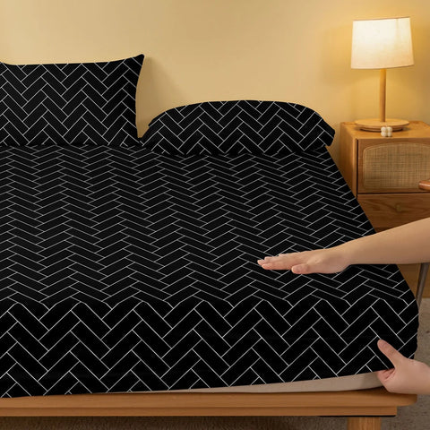 1 Simple modern geometry printed matte Fitted Sheet, bedroom printed bed cover, bedding (excluding pillowcases)