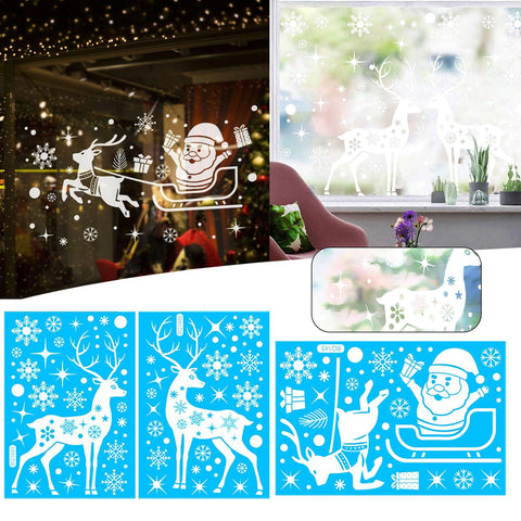 Christmas Window Stickers DIY Elks Sleigh Merry Christmas Decoration For Home 2023 Xmas Navidad Gift New Year 2024