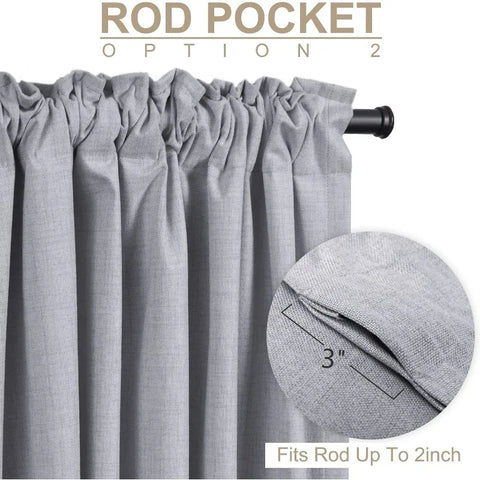 100% Blackout Shield Linen Blackout Curtains for Bedroom 96 Inches Long,Back Tab/Rod Pocket Living Room Drapes,