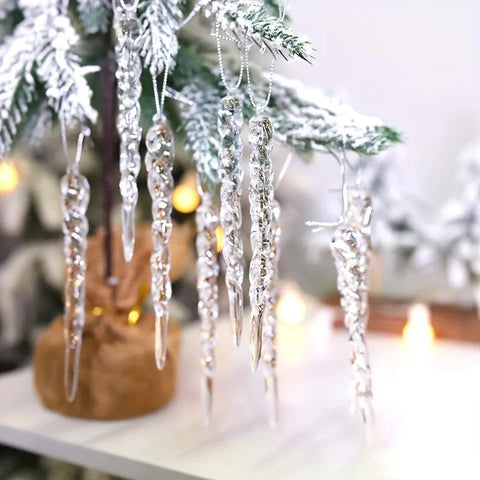 12/24/36pcs Crystal Clear Christmas Tree Ornaments Icicle Decorations For Holiday & Winter Party Decor Holiday Decorations