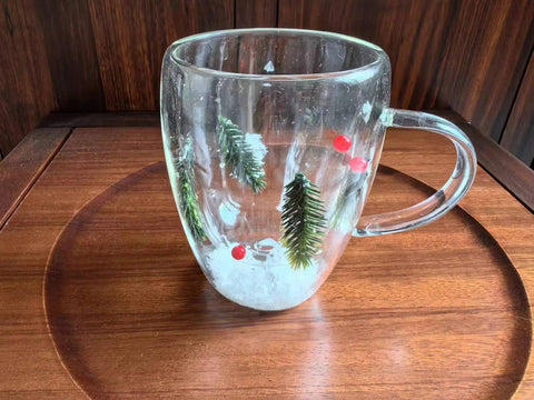 200/350ML Double Wall Glass Cup Creative Christmas Gift Theme Snow Scene Coffee Mug Heat Resistant for Hot Cold Beverages Cup