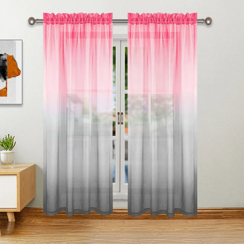 Pink Gray Sheer Curtains  Transparent Voile Grommet Curtains for Living Dining Room Drapes